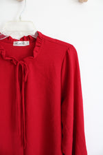 Accent Red Ruffled Neck Long Sleeved Blouse | L/XL