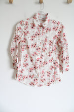 Van Heusen Floral Dotted Pink White Button Down Shirt | XS