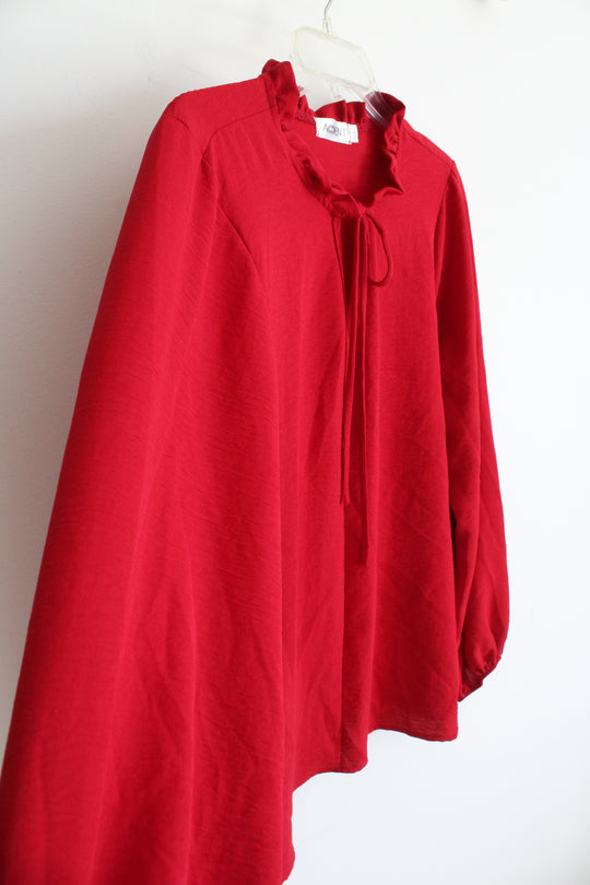 Accent Red Ruffled Neck Long Sleeved Blouse | L/XL