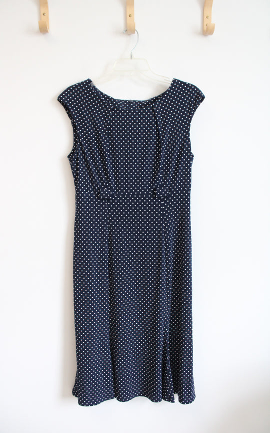 Connected Apparel Navy & White Polka Dot A-Line Wide Neck Dress | 10