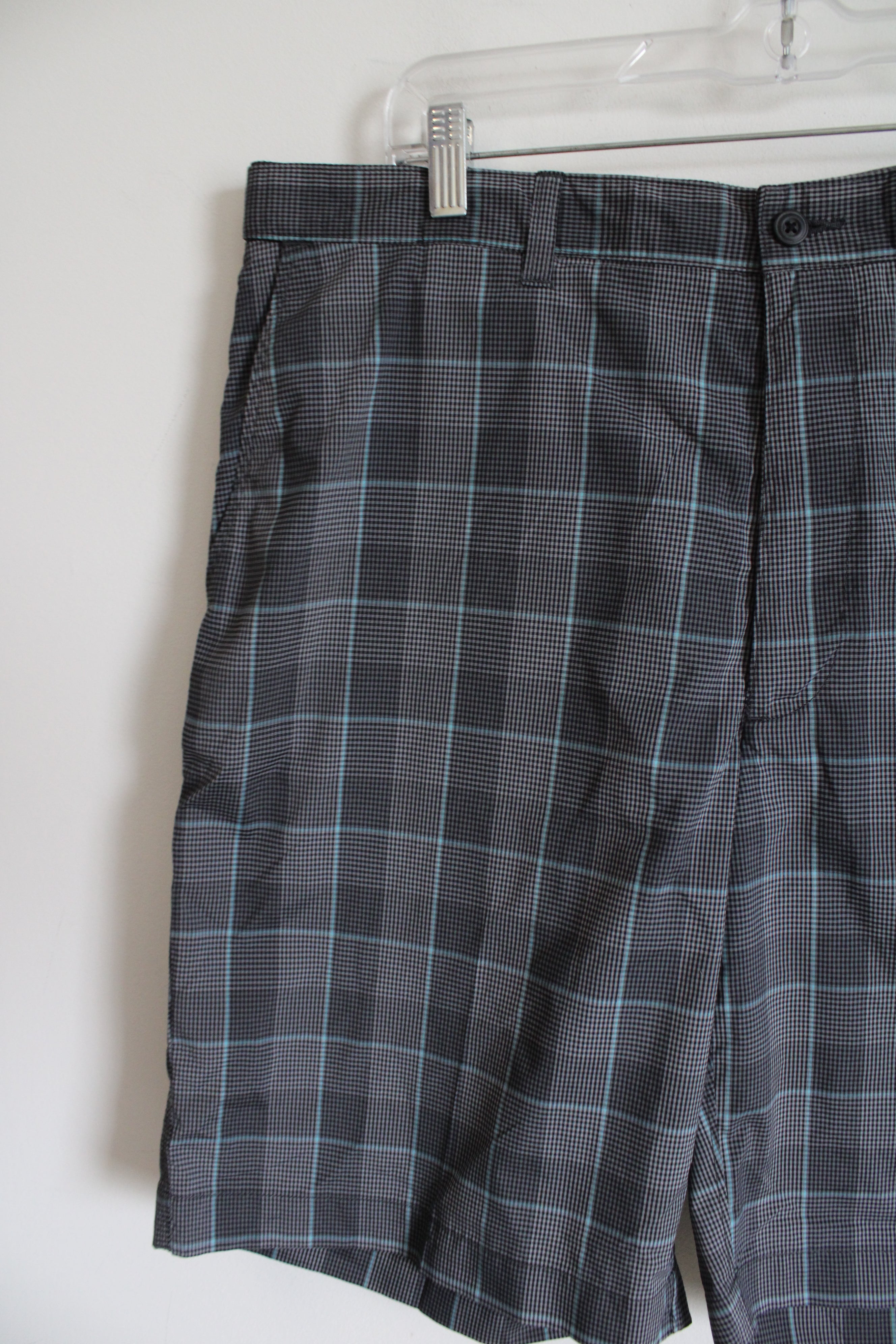 PGA Tour Black Blue Plaid Shorts | 36