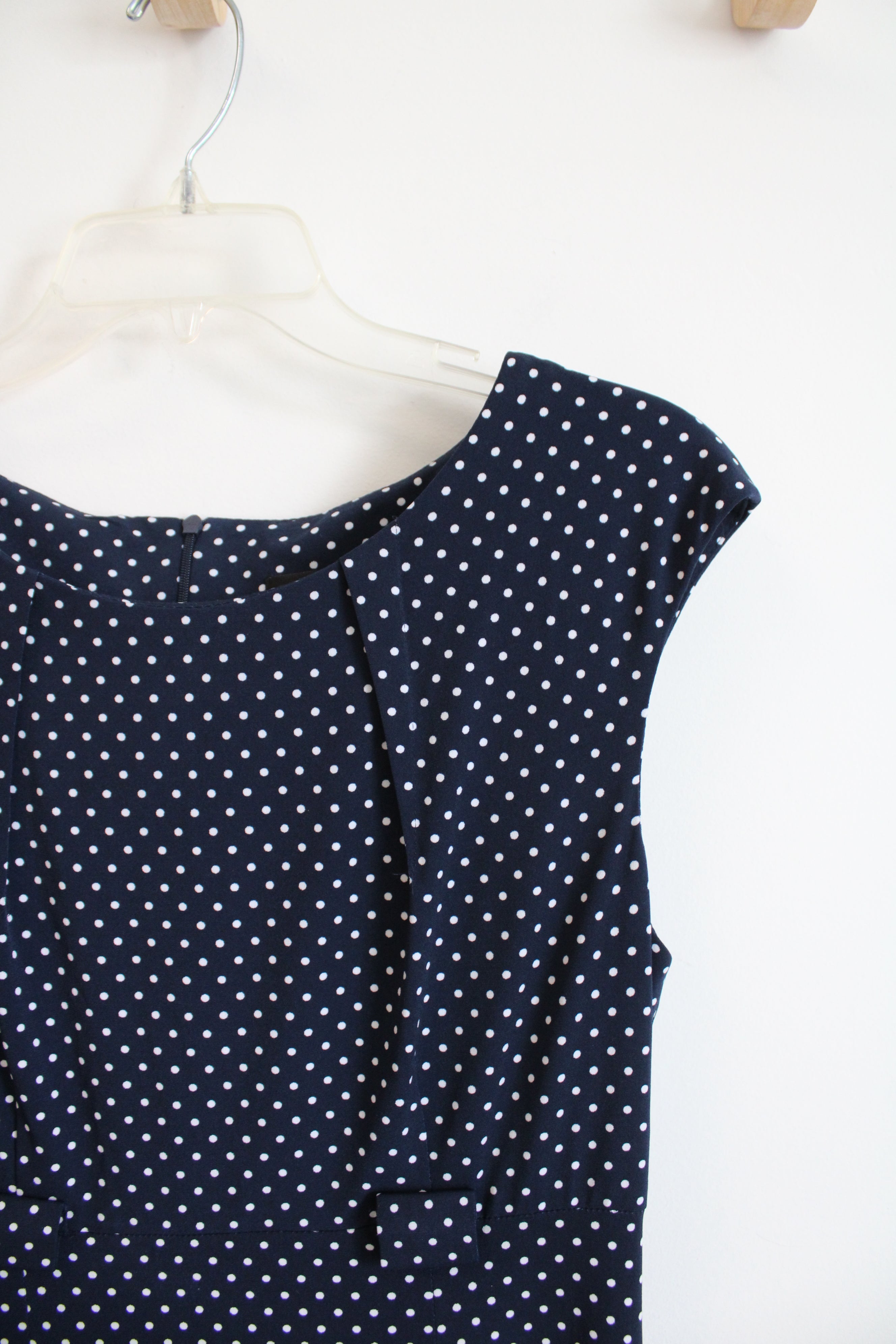 Connected Apparel Navy & White Polka Dot A-Line Wide Neck Dress