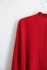 Accent Red Ruffled Neck Long Sleeved Blouse | L/XL
