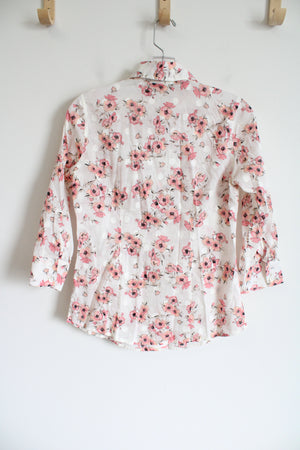 Van Heusen Floral Dotted Pink White Button Down Shirt | XS