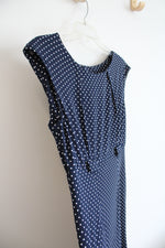 Connected Apparel Navy & White Polka Dot A-Line Wide Neck Dress | 10