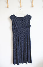 Connected Apparel Navy & White Polka Dot A-Line Wide Neck Dress | 10