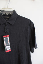NEW Banana Republic Black & Gray Striped Luxe Touch Performance Polo Shirt | M