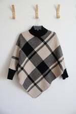 Shein Black & Brown Plaid Poncho Sweater Top | One Size