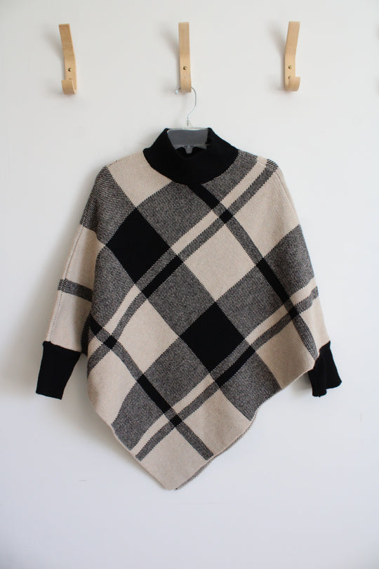 Shein Black & Brown Plaid Poncho Sweater Top | One Size