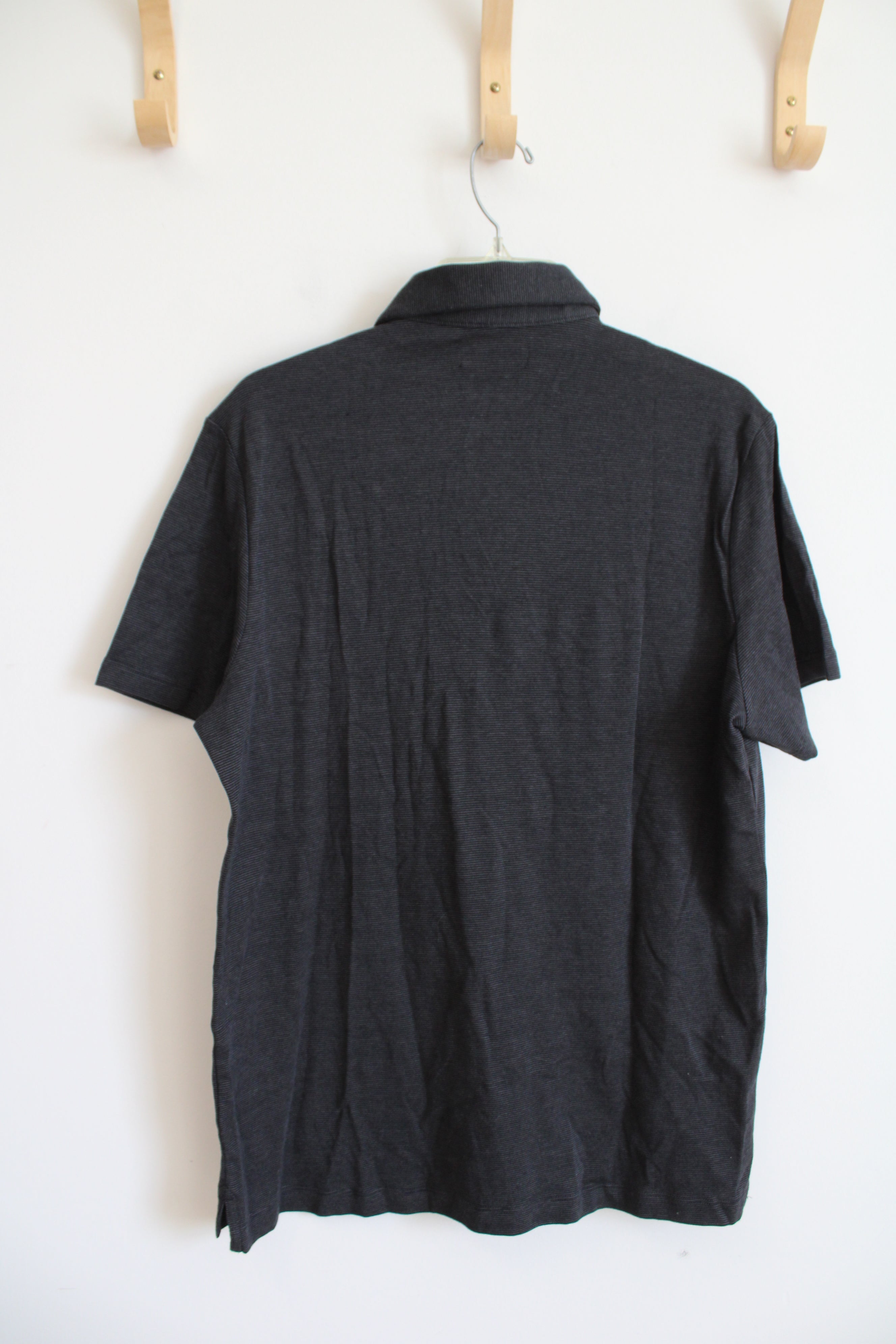 NEW Banana Republic Black & Gray Striped Luxe Touch Performance Polo Shirt | M