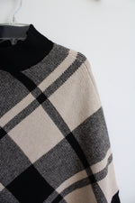 Shein Black & Brown Plaid Poncho Sweater Top | One Size