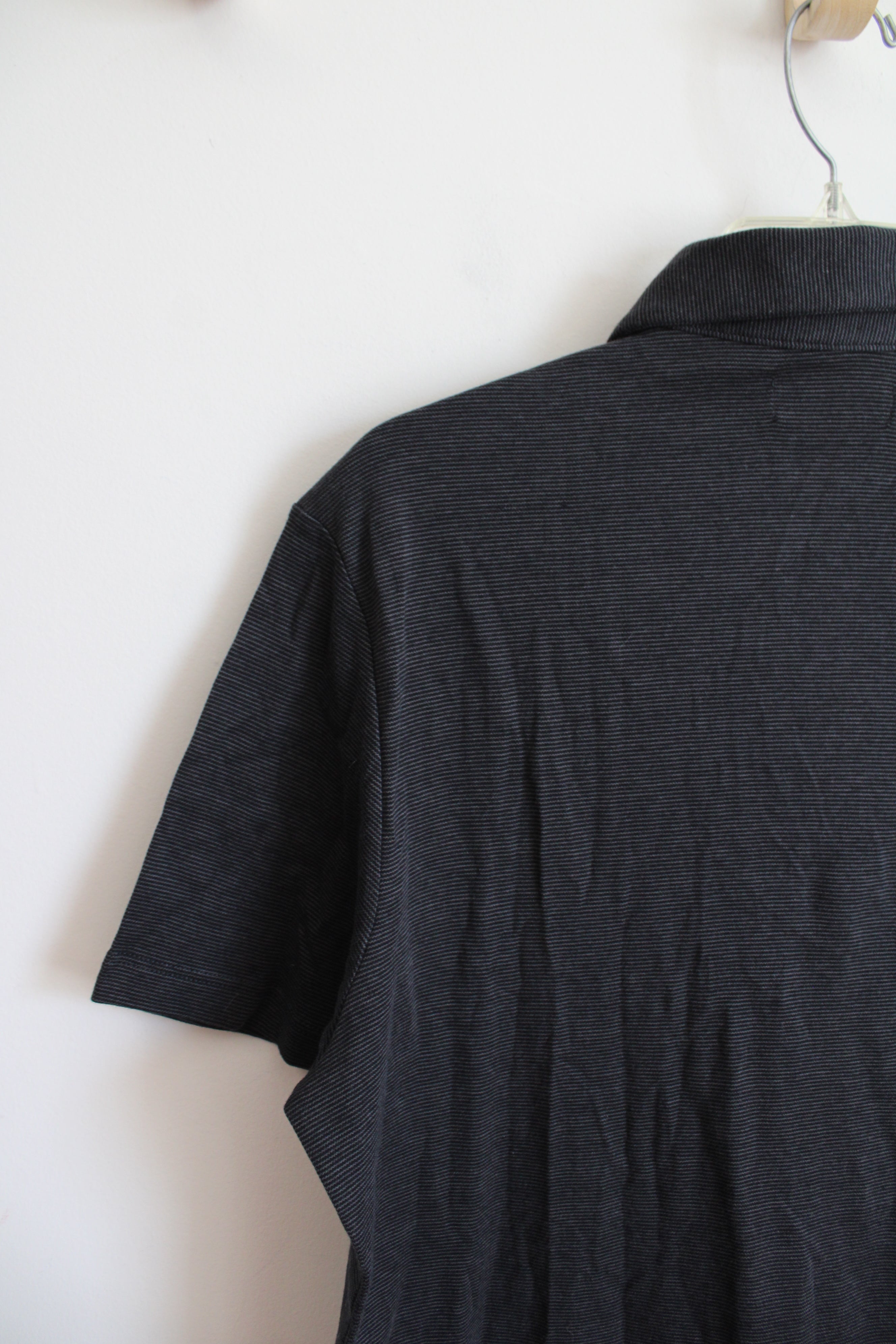 NEW Banana Republic Black & Gray Striped Luxe Touch Performance Polo Shirt | M