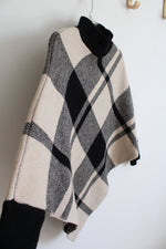 Shein Black & Brown Plaid Poncho Sweater Top | One Size