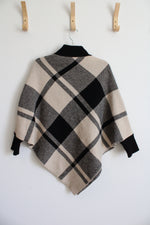 Shein Black & Brown Plaid Poncho Sweater Top | One Size