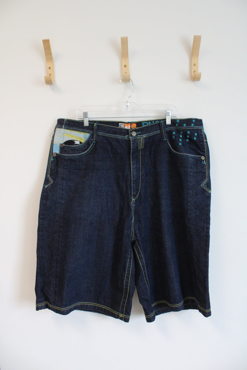 Akademiks RN0100964 Blue & Yellow Graffiti Denim Shorts | 42