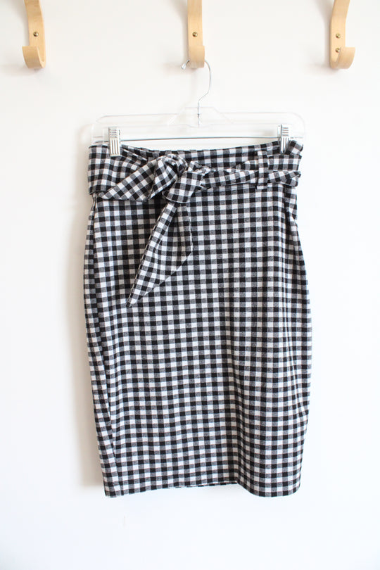 Maeve Anthropologie Black & White Checkered Belted Pencil Skirt | S