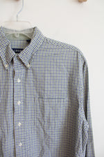 Izod Green Blue & White Plaid Button Down Shirt | L