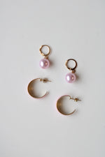 Pink Faux Pearl & Hoop Earring Set