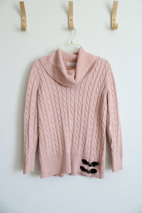 Calvin Klein Light Pink Cable Knit Turtleneck Sweater | L