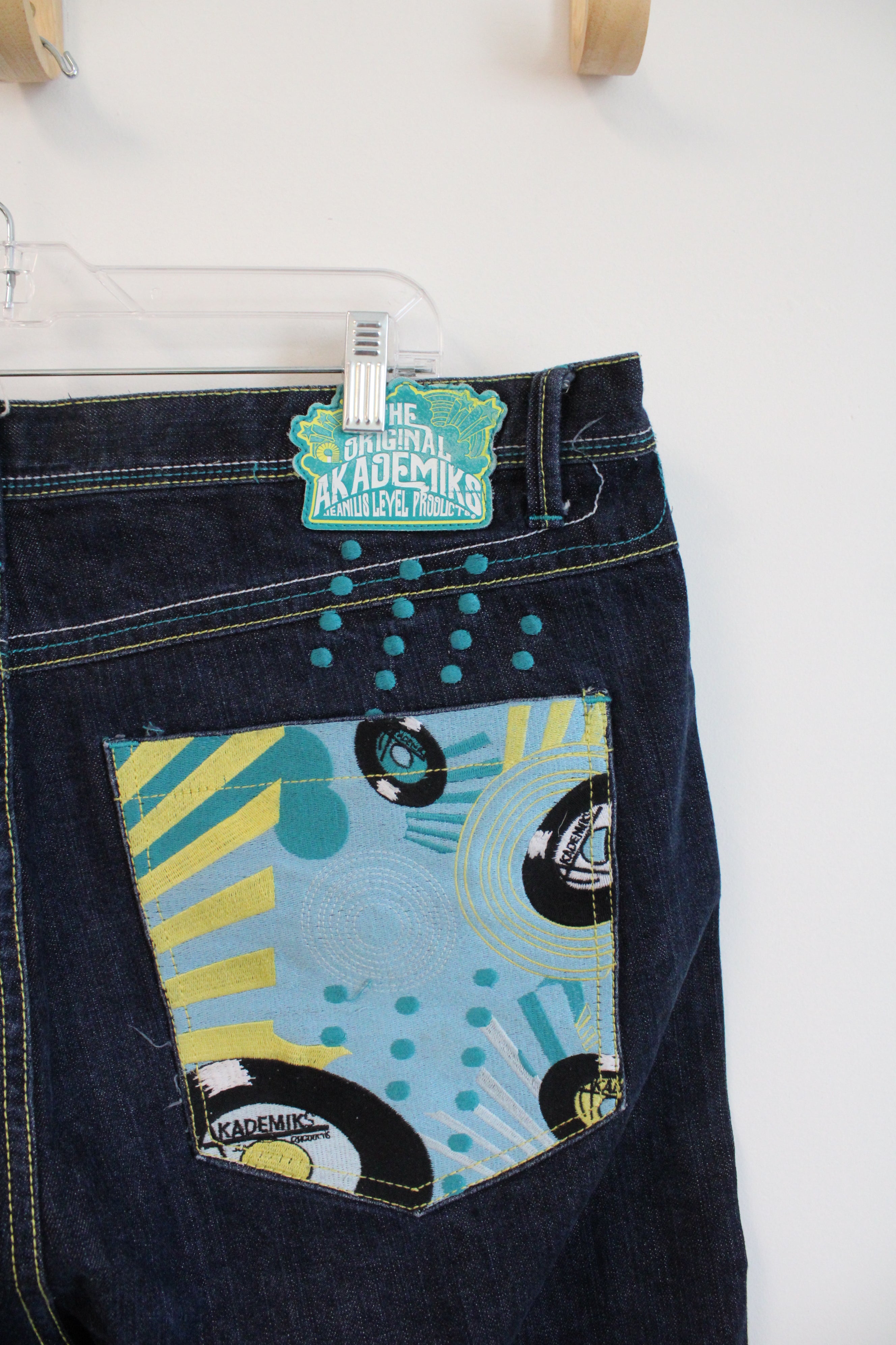 Akademiks RN0100964 Blue & Yellow Graffiti Denim Shorts | 42