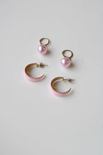 Pink Faux Pearl & Hoop Earring Set