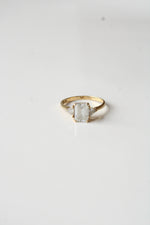 14K Yellow Gold Emerald Cut CZ Ring | Size 7