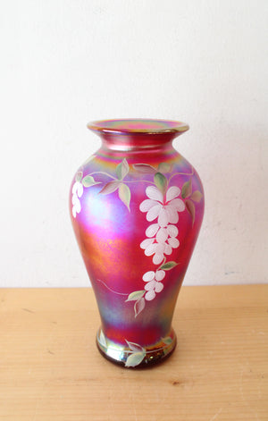 Fenton Heirloom Optics Collection Hand Painted Pink Iridescent Vase