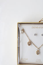 NEW Demi-Fine 14K Gold Plate Cubic Zirconia Gold Heart Necklace & Earring Set