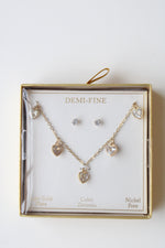 NEW Demi-Fine 14K Gold Plate Cubic Zirconia Gold Heart Necklace & Earring Set
