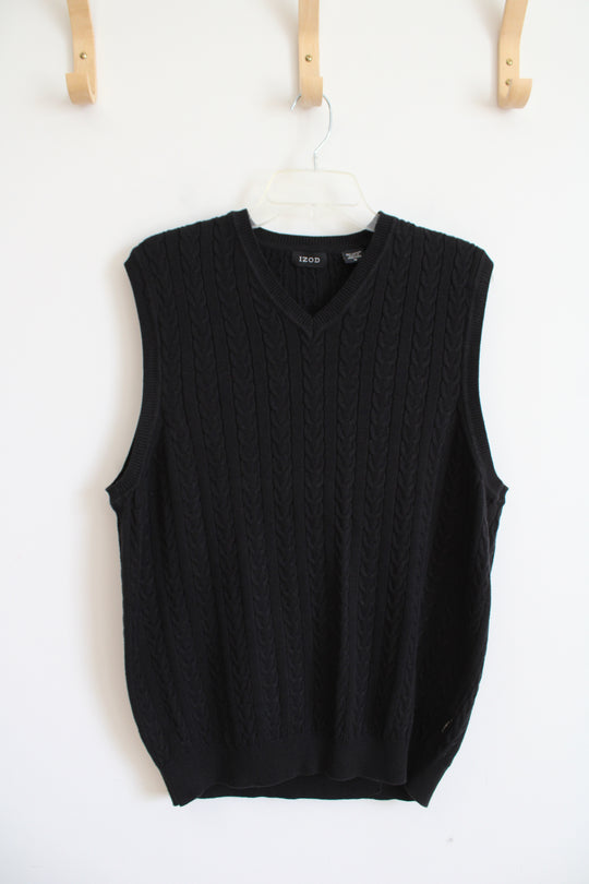 NEW Izod Black Cable Knit Sweater Vest | M