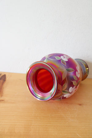 Fenton Heirloom Optics Collection Hand Painted Pink Iridescent Vase