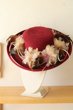 Vintage Mary Jean Collection Burgundy Dress Hat with Feathers