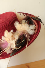Vintage Mary Jean Collection Burgundy Dress Hat with Feathers