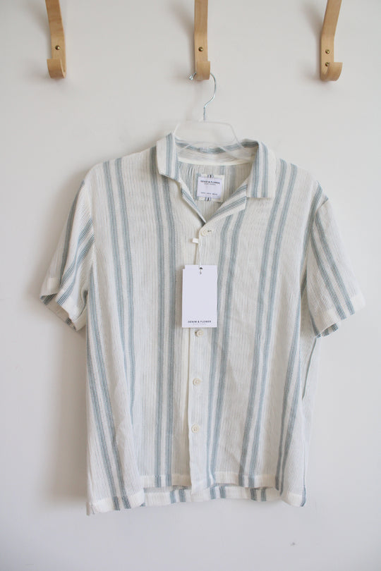 NEW Denim & Flower Sheer White & Blue Striped Button Down Shirt | M