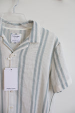 NEW Denim & Flower Sheer White & Blue Striped Button Down Shirt | M