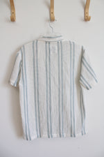NEW Denim & Flower Sheer White & Blue Striped Button Down Shirt | M