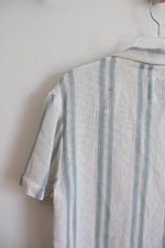 NEW Denim & Flower Sheer White & Blue Striped Button Down Shirt | M
