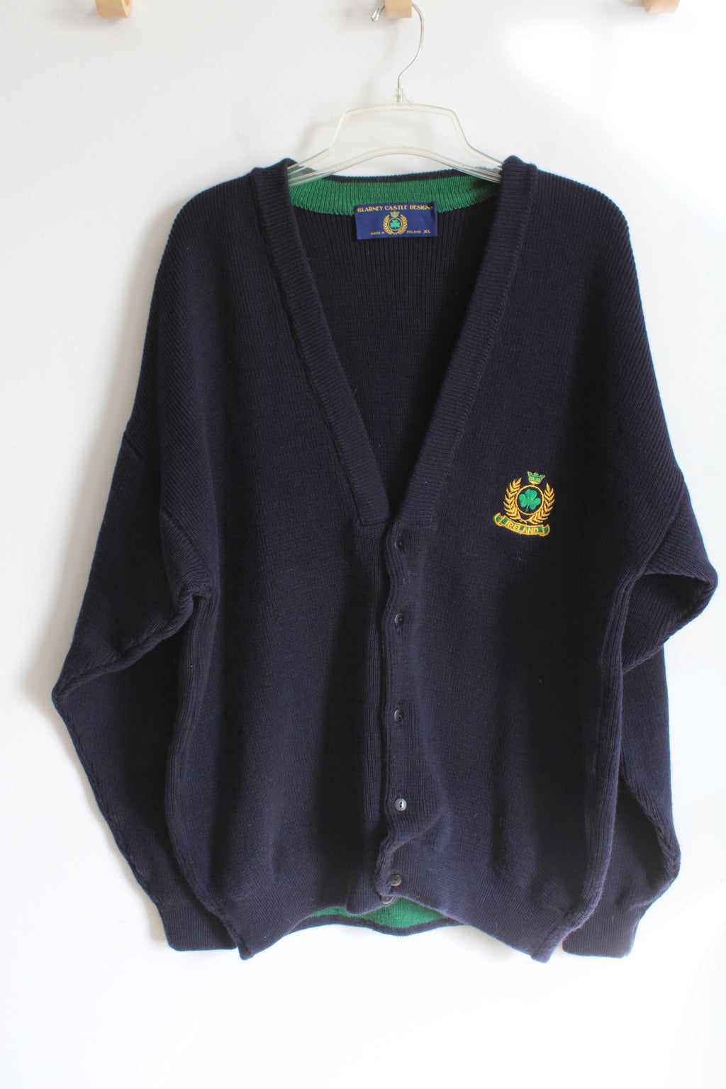 Blarney Castle Designs Navy Blue Vintage Ireland Wool Cardigan | XL