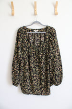 Lauren Conrad Black Green & Orange Floral Square Neck Top | 2X