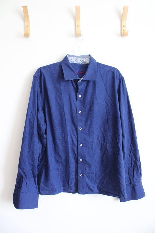 Robert Graham Dark Blue Patterned Button Down Shirt | XL