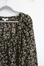 Lauren Conrad Black Green & Orange Floral Square Neck Top | 2X