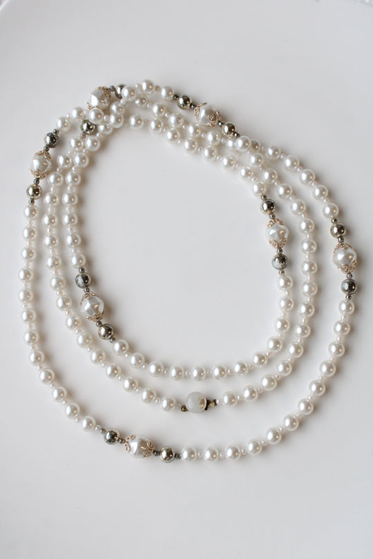 Faux Pearl Long Layering Necklace