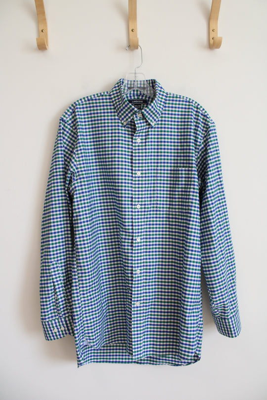 Lands' End Traditional Fit Blue Green & White Plaid Button Down Shirt | 15.5/34