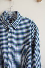 Lands' End Traditional Fit Blue Green & White Plaid Button Down Shirt | 15.5/34
