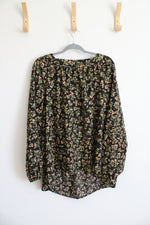 Lauren Conrad Black Green & Orange Floral Square Neck Top | 2X