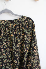 Lauren Conrad Black Green & Orange Floral Square Neck Top | 2X