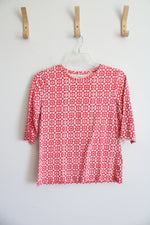 Talbots Pink & White Patterned 3/4 Sleeve Top | L