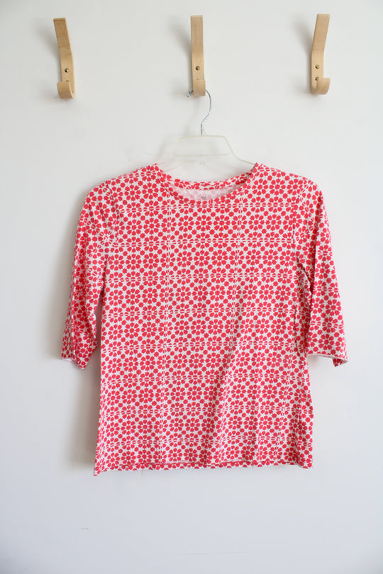 Talbots Pink & White Patterned 3/4 Sleeve Top | L