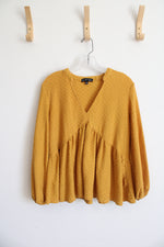 Kim & Cami Mustard Gold Textured Flowy Long Sleeved Top | S