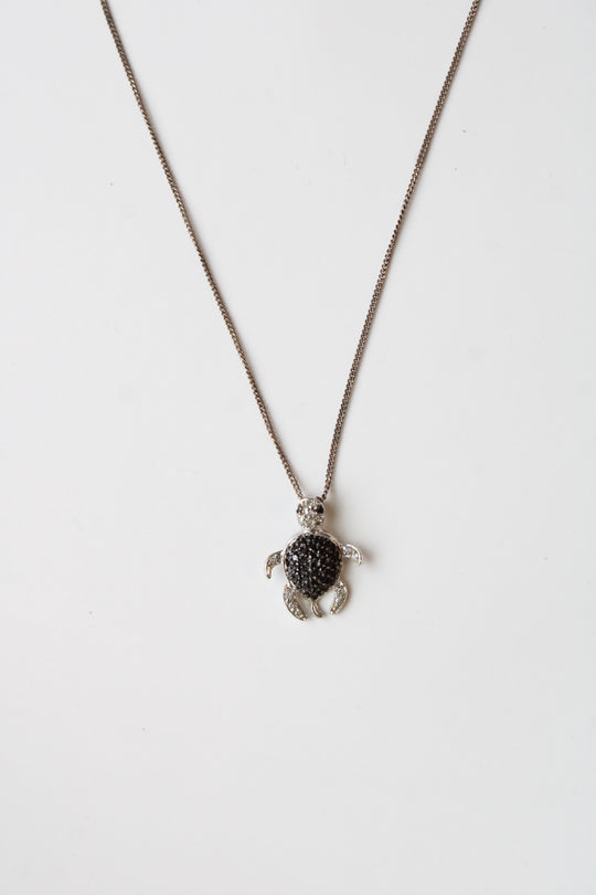 Black Stone Turtle Pendant Sterling Silver Necklace